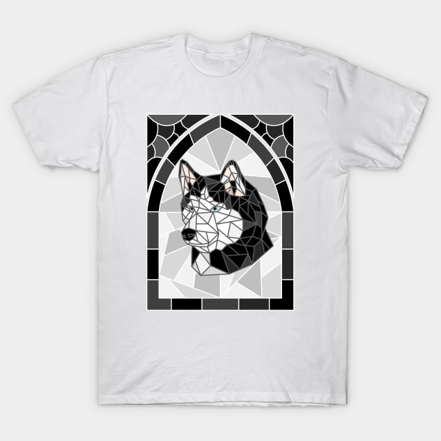 Stained Glass Black Siberian Husky T-Shirt by inotyler